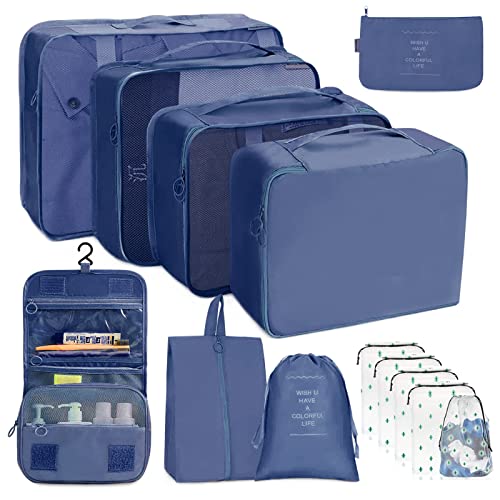 Packing Cubes for Travel, 13pcs Travel Organiser Set Including Travel Cubes Toiletry Bag Shoes Bags Storage Bags, Luggage Cubes for Suitcase Packing (Navy Blue) Packing Cubes for Travel, 13pcs Travel Organiser Set Including Travel Cubes Toiletry Bag Shoes Bags Storage Bags, Luggage Cubes for Suitcase Packing (Navy Blue)