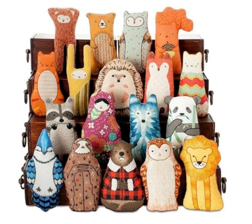 Image of Kiriki Press DIY Embroidery Doll Kit - Skill Level 2 - Beginner to Advanced Embroidery Kits for Adults Teens (3 Skill Levels) Animal Embroidery Kit - Screen Printed Pattern (Horned Owl - Level 2)