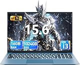 SGIN 15.6 Inch Laptop Computer, Win 11 Laptops with 16GB RAM 1024GB SSD, Core i3 CPU(Up to 3.9GHz), Backlit Keyboard, 53.2WH Battery, WiFi 6, IPS FHD Display, 180° Viewing, HDMI, Type-C