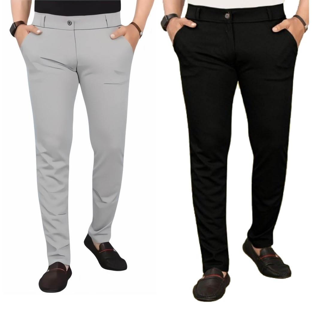 Men Track Pants Combo Pack of 2 Mens Regular Fit Casual Chino Trouser Style Lower Everyday Wear Lower Pants Stretchable Lycra Blend Track Pant-image-41