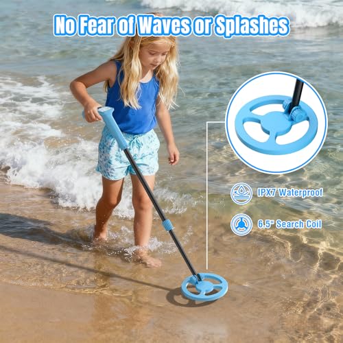 Image of Raddy MD65K Metal Detector for Kids, Adjustable & Lightweight Kids Metal Detector for Outdoor /Beach Treasure Hunting, IPX7 Waterproof 6.5 inch Coil, Fun LCD Display, for Boys & Girls Ages 3-12, Blue