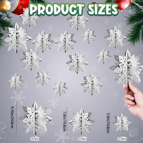 Image of Snowflake Decorations, Paper Christmas Hanging Decor Indoor, Silver, 36-Pc