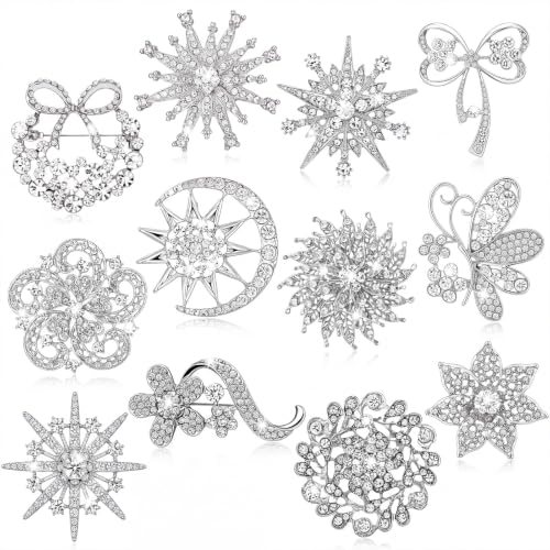 Image of Junkin 12 Pcs Women Brooches Bulk Vintage Rhinestone Pin Set