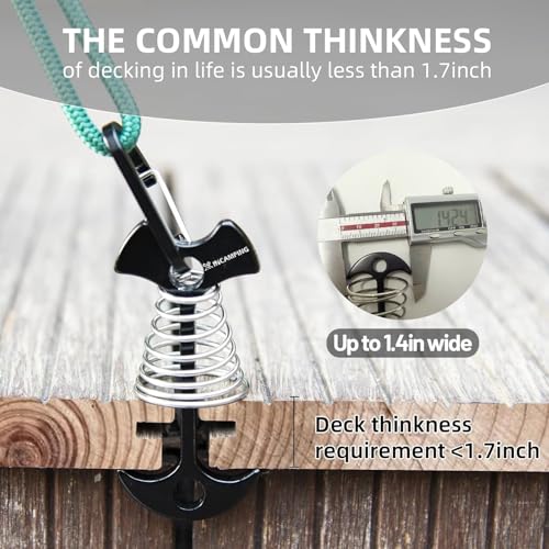 Anclajes para terraza con mosquetones - Pack de 12 piezas, anclajes de aluminio 7075, estacas de tienda estilo espina de pez, tensores y ajustadores de cuerda a prueba de viento para tiendas, toldos y muebles de camping negro miniatura 4