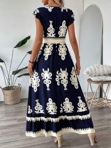Image of PerZeal Women's 2026 Summer Short Sleeves Dresses Boho Floral Print Tiered Casual Flowy Long Maxi Dress