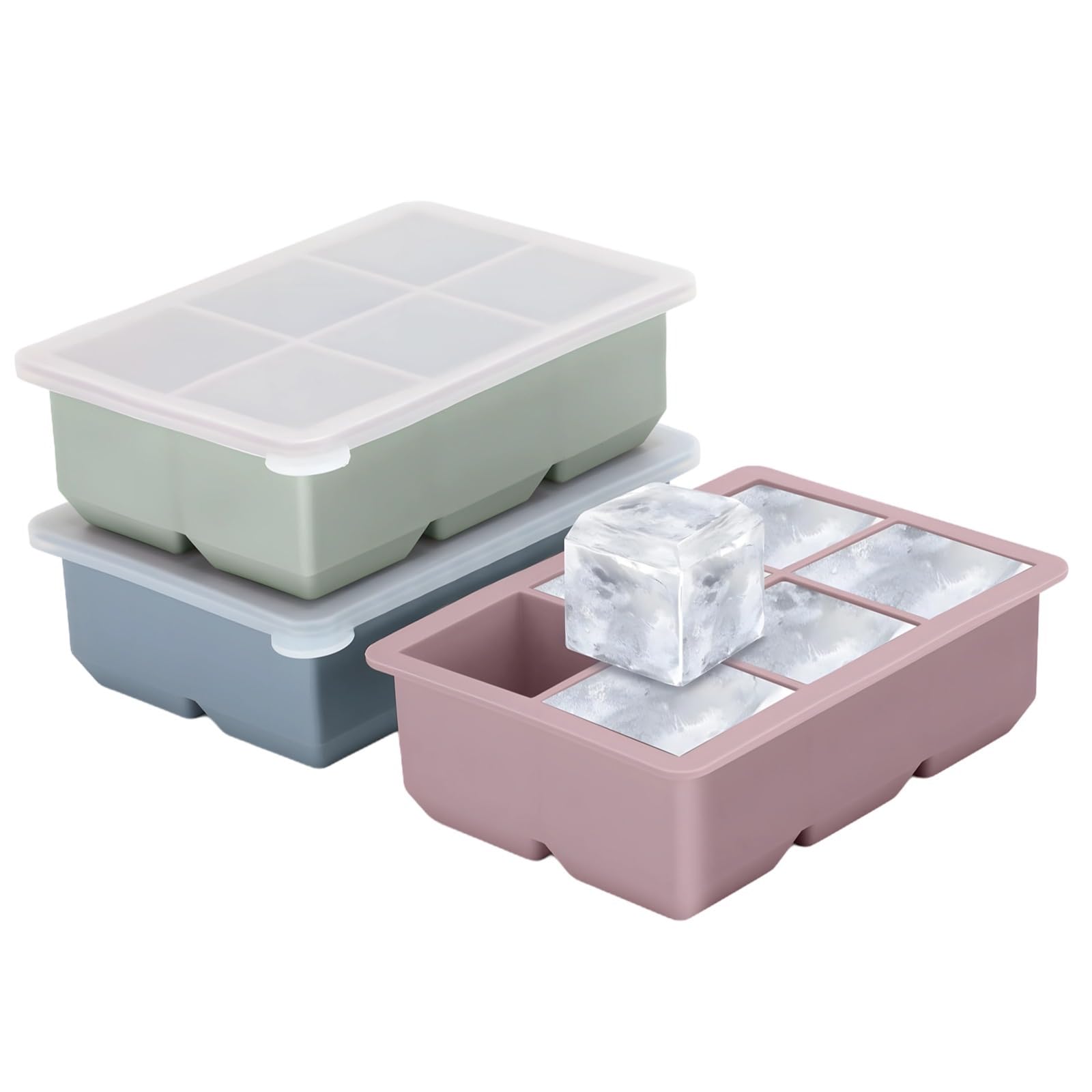 Packool Multicolor 3Pcs Ice Cube Molds, 3 X 6 Cubes Easy Release Reusable Silicone Ice Cube Trays Square Ice Molds Ice Maker Tray For Freezer