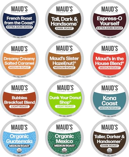 Maud's Family Pack Coffee Pods Variety Pack, 136 ct, 12 Assorted Flavors, Medium Roast Single Serve Pods – 100% Arabica Coffee, Compatible with Keurig K Cups Maker