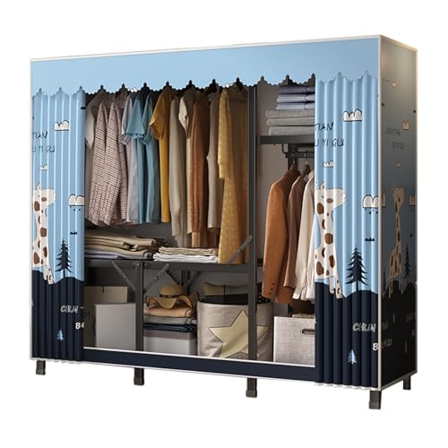 MYXJX Szafa, szafa z tkaniny, szafy z tkaniny do sypialni, z wiszącym prętem, prosta szafa, organizer na buty, torby, salon, sypialnia, szatnia (niebieska, 80 x 45 x 160 cm)