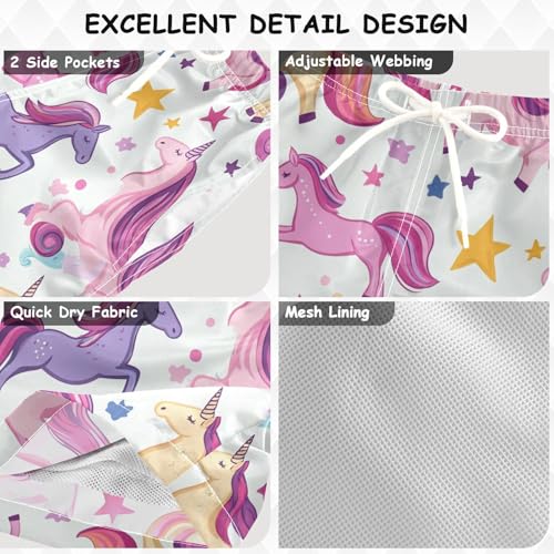 Pigsaly Boys Swim Trunks Pink Unicorns Yellow Star Boys Board Shorts Swimsuit Swimwear Summer Bathing Suit 4T3