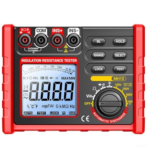 Digital Insulation Resistance Tester Megohmmeter 1000V Insulation Tester LCD Backlit Megger Meter AC DC Voltage Resistance Continuity Diode Tester Electrical Testing Tool