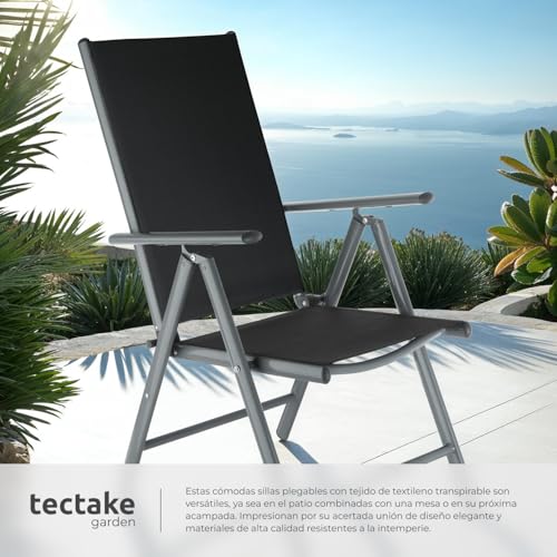 tectake® Conjunto de 4 Sillas Jardín Exterior de Aluminio, con Respaldo Regulable, Conjunto Sillas Terraza Resistentes a la Intemperie, Malla Transpirable, Fácil Limpieza - Antracita - imagen 6