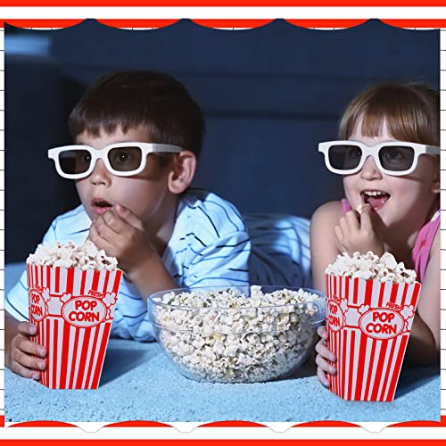Image of Xinnun 100 Pcs Popcorn Boxes 32oz Classic Stripe Paper Buckets Disposable Oil Proof Popcorn Container Retro Open Top Box for Movie Night Supplies Theaters Carnival Birthday Party(Red and White)