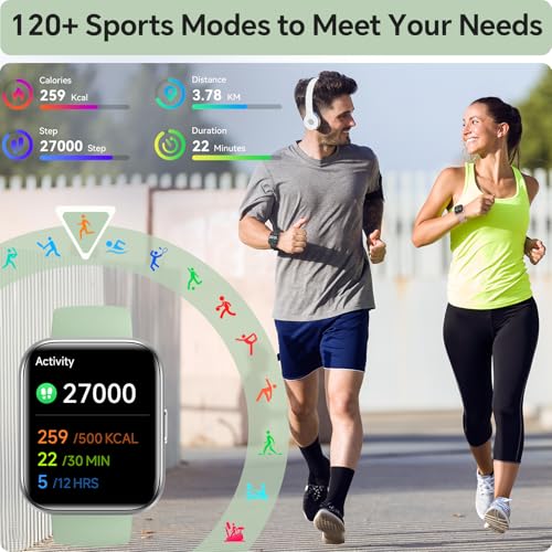 Image of Smart Watches for Women, 1.85 inch HD Smart Watch for Samsung /iPhone /Android, Fitness Tracker with 24 /7 Heart Rate /Sleep /SpO2 Monitor, Smartwatch 120+ Sports Modes 3ATM Waterproof (Green, 1.85)