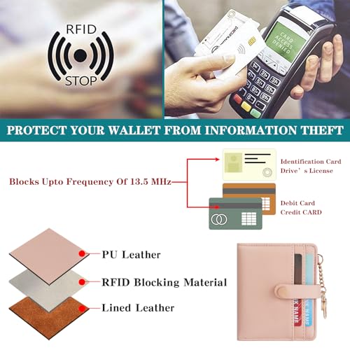 Image of Small Wallet Women Slim Bifold RFID Blocking PU Leather Card Holder Wallets with Change Pocket ID Window