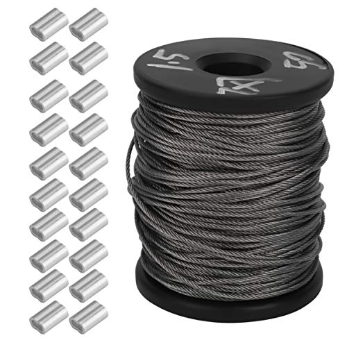 Câble acier inoxydable 1.5 mm, fil métallique 50 mètres avec manchons