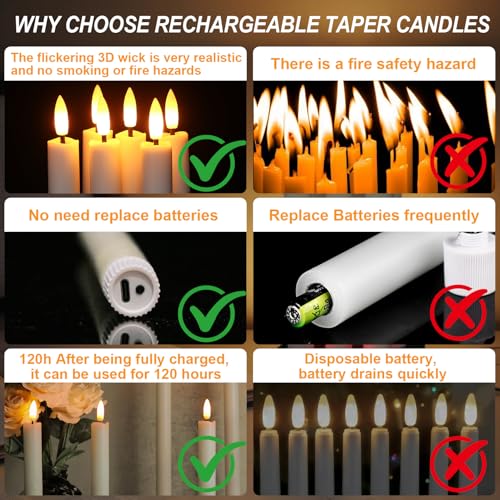 Image of GenSwin Rechargeable Flameless Taper Candles with Charging Base Remote