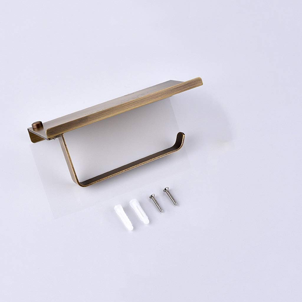 Portarrollos de papel higiénico - Portarrollos de papel higiénico de latón antigo de latón antiguo - Colgador de papel higiénico con estante para guardar el teléfono móvil - Montaje en pared