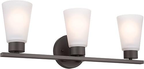 Miniatura 5 de Kichler Stamos - Lámpara de tocador de baño de 3 luces con pantallas de vidrio grabado satinado, lámpara de pared moderna de 22 pulgadas en bronce