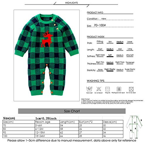 NCONCO Baby Kerst Romper Lange Mouw Plaid Jumpsuit Xmas Elk Bodysuit voor 0-24 Maanden - Afbeelding 4