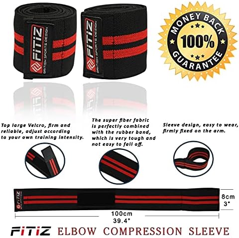 FITIZ Elbow Sleeve Wraps-Elbow Straps Brace For Support & Compression for Weightlifting (Black)