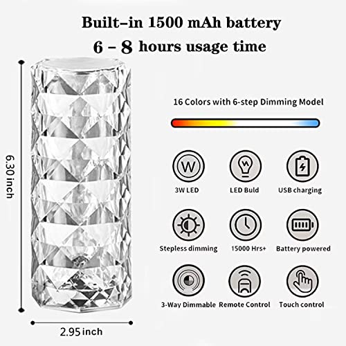 Genyerl 16 Colors Rechargeable Acrylic Bedside Lamp,Touch Control Rose Crystal Table Lamp,Rose Crystal Diamond Table Lamp,Led Night Light For Bedroom,Gift For Kids Teens Adults Lover #TOP2