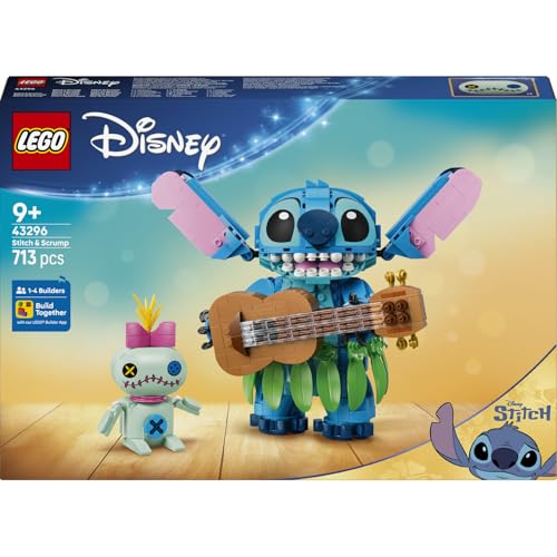 LEGO Disney Stitch y Scrump 43296 | Juguetes para niños de 9+ años, decoración de habitación, 2 figuras con ukelele y peluche, regalo de cumpleaños, 713 piezas
