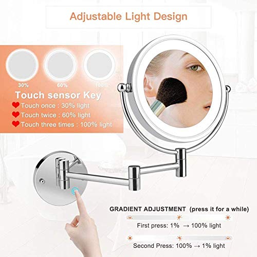 Miroir de maquillage mural lumineux LED 5x réglable USB pour rasage et soin visage salle de bain