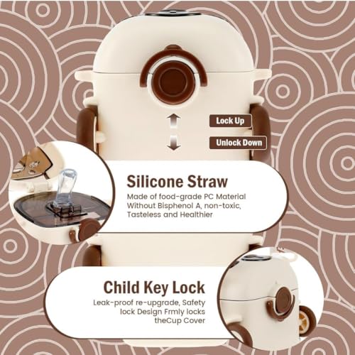 Image of PLUSPOINT Bus Water Bottle for Kids Detachable Straw Water Cup with Shoulder Strap Leak-Proof Kids Drink Cup Cute Cartoon Water Jug Toy with Wheels Toddler Water Bottle for Boys and Girls