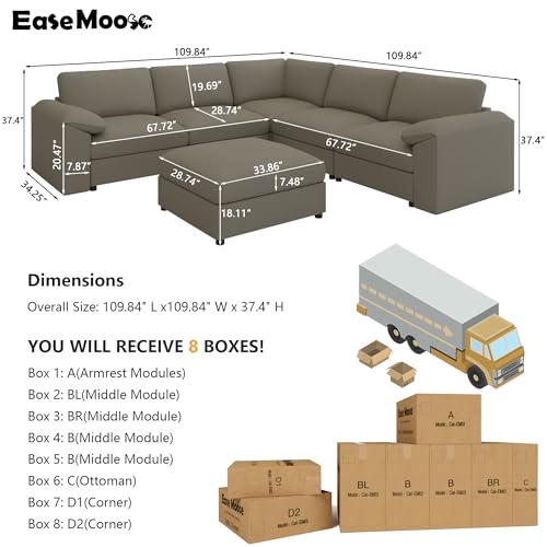 Image of EASE MOOSE Oversized Corner Modular Sectional Sofa with Ottoman, Faux Leather Sectional Sofa with Deep Seat, Scratch Resistant Faux Leather Material, Extra Large L Shaped Couch,Light Grey