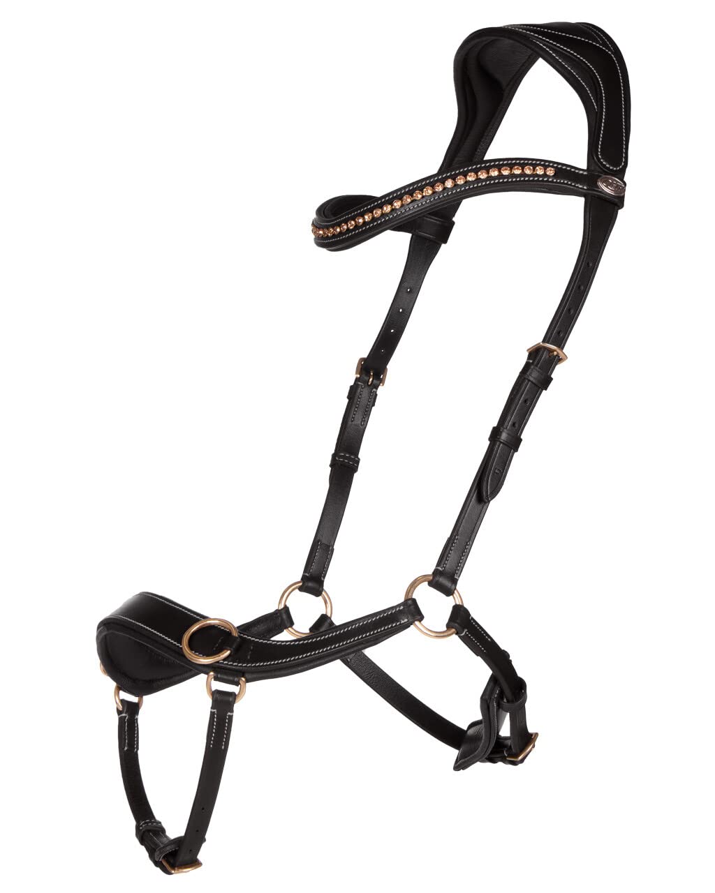 QHP Trense Anatomical de cuero sin mordida (sangre caliente, negro)