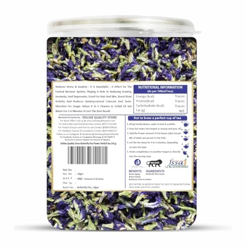 Online Quality Store Butterfly Pea Flower Tea - 50g | Blue Pea | Relieves Stress | Hot, Iced | Caffeine Free Herbal Green Tea