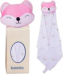 Naninha para Bebê de bichinho de pelúcia com prendedor de chupeta (Raposa Rosa)