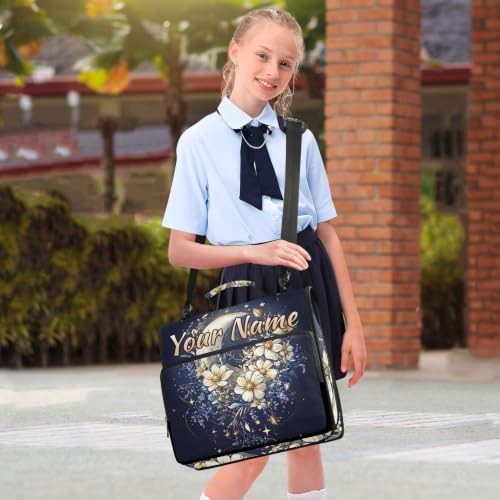 Image of Custom 3 Ring Zipper Binder Astrology Moon Flower Personalized Name 1.5 Inch Binders Large Capacity Multi Pockets for School Office Supplies