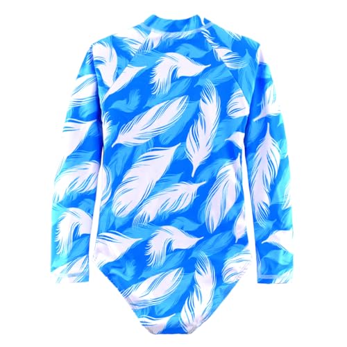 Image of Kids Girls Rash Guard Long Sleeve One Piece Swimsuits Zipper Bathing Suits UPF 50+ Tropical Plant Flowers Ages 3-12
