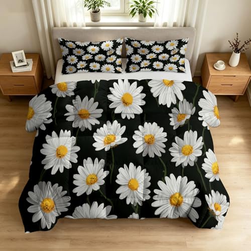 Edredón de verano reversible moderno minimalista con estampado de margarita 2