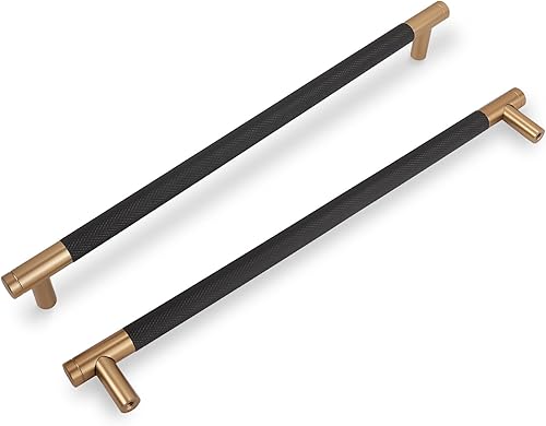 COTYKILEY Paquete de 10 manijas moleteadas de 10 pulgadas de color negro mate y bronce champán, manijas moleteadas de gabinete de cocina, manijas de