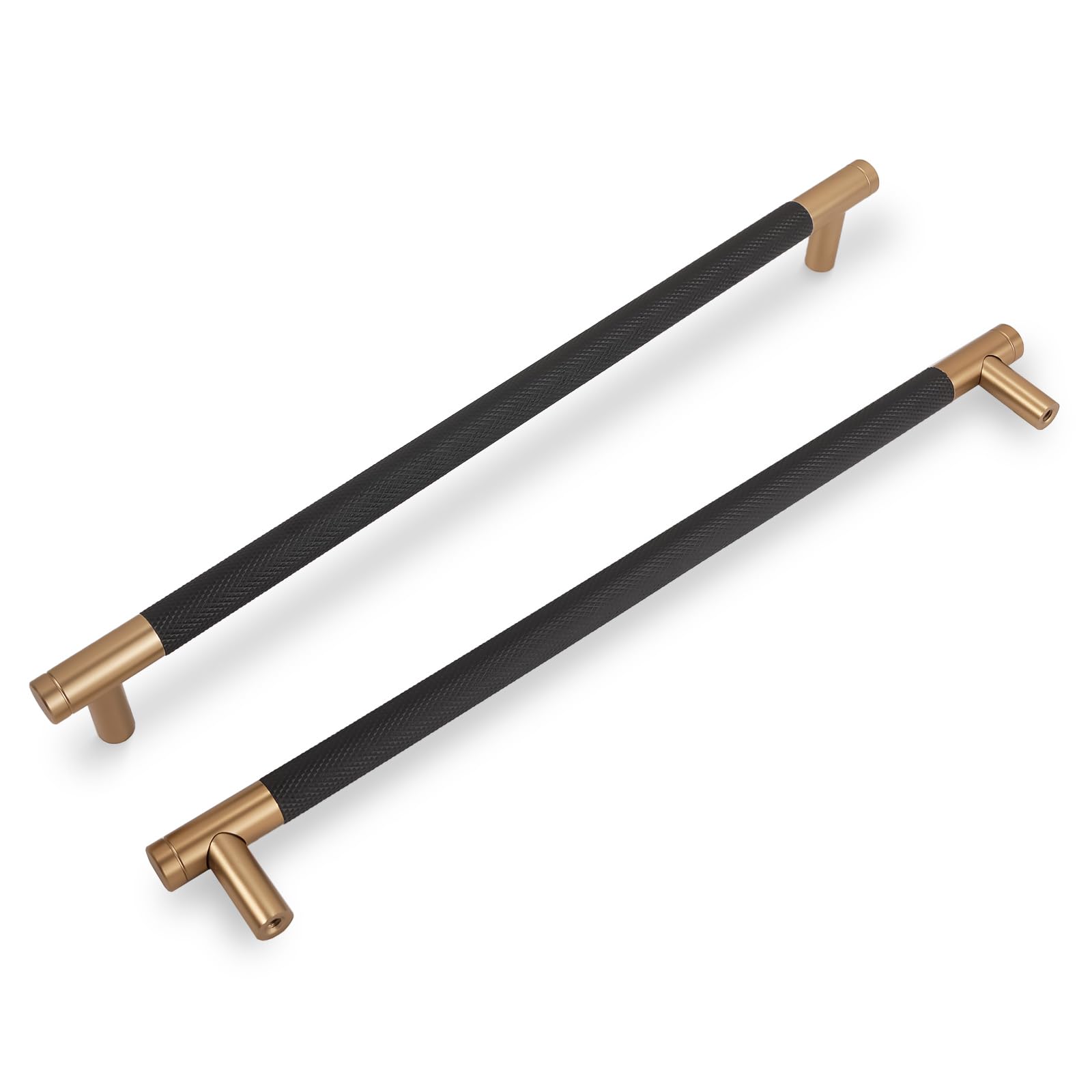 COTYKILEY 10 Pack 10 Inch(256mm) Matte Black and Champagne Bronze Knurled Cabinet Handles Knurled Kitchen Cabinet Pulls Cabinet Door Handles Kitchen Cabinet Hardware Cupboard Drawer Pulls