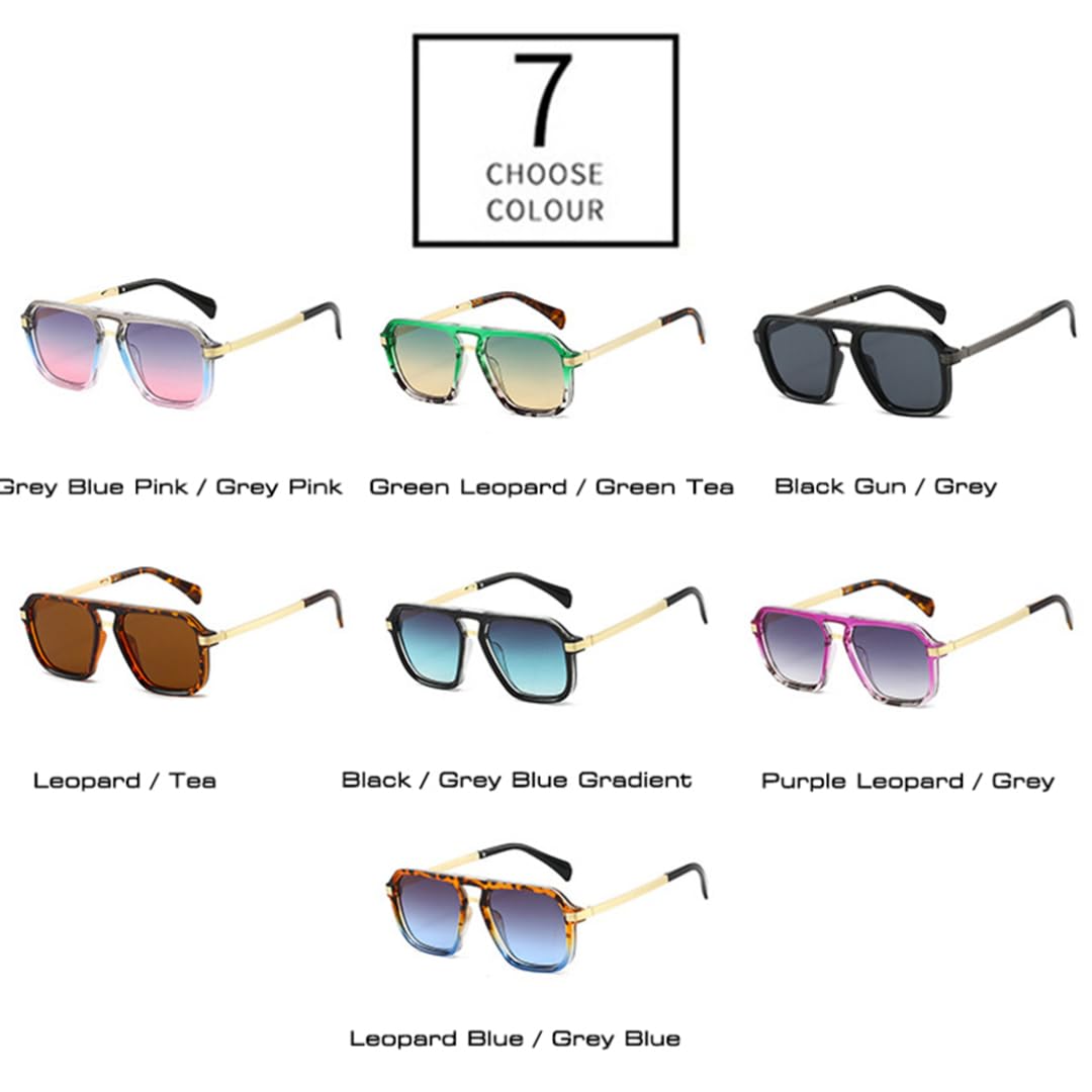Gafas de sol vintage con doble puente y lentes degradadas UV400, ideales para exteriores y a la moda.