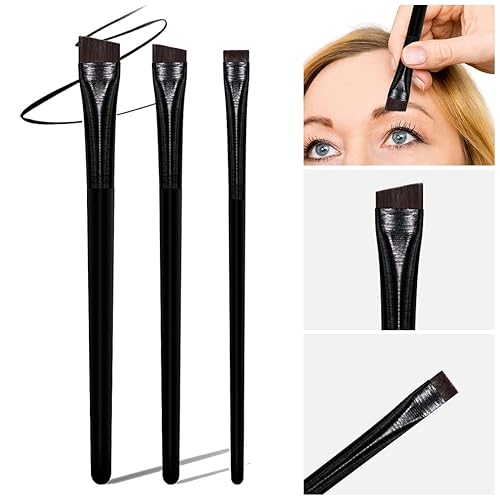 Miniatura 3 de Juego de pinceles delineadores de ojos de punta fina en ángulo para cejas, juego de 3 pinceles inclinados para cejas, juego de pinceles planos ultra