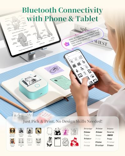 Image of Memoking Mini Sticker Printer Box T02 Mini Printer - AI Sticker Maker for Kids, Print Pod Bluetooth Mini Thermal Printer Gift for Teen Girls & Boys, for Study Note, Journal, Photos, DIY, Gift, 6 Rolls
