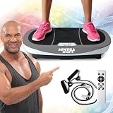 Miweba Sports Fitness 3D Vibrationsplatte MV200 - 3 Jahre Garantie - 400 Watt - 99 Intensitätsstufen - 3D Training - Bluetooth - Led Beleuchtung - Fernbedienung - Trainingsbänder (Grau)