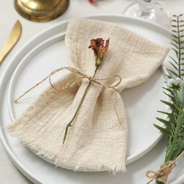 THAYLA 10/20/30/50PCS 30 * 30CM Boho Rustic Guaze Cheesecloth Table Napkins With Fringe For Wedding Party Gauze Napkin Cheesecloth Napkin White