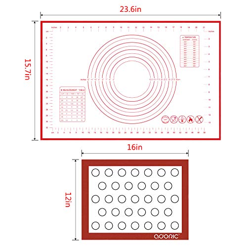 Silicone Baking Mats Pastry Mat, Adoric 2Pack Non-stick Baking Mat and 1Pack 16x24 Inch Silicone Pastry Mat with Measurement Fondant Mat, Counter Mat, Dough Rolling Mat, Oven Liner, Pie Crust Mat