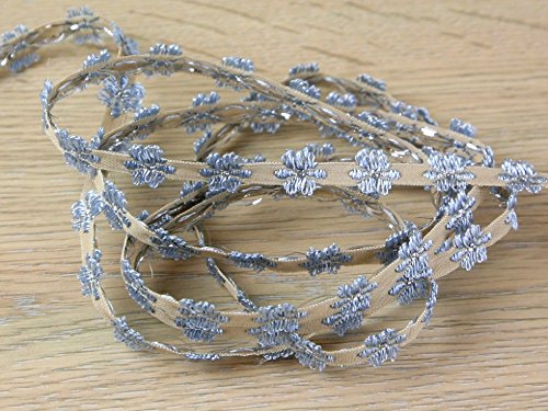 12Mm Woven Lurex Flower Jacquard Braid Trimming Blue - Per Metre #TOP22