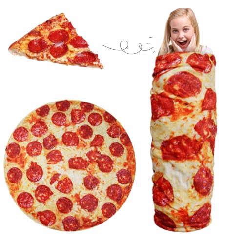 Product Image of the Lhedon Pizza Blanket for Teen Kids, 60 Inch Throw Blanket, Round Pepperoni Pizza Food Blanket, Funny Gifts for Boy Girl, Soft Flannel Blanket for Bed Office Travel