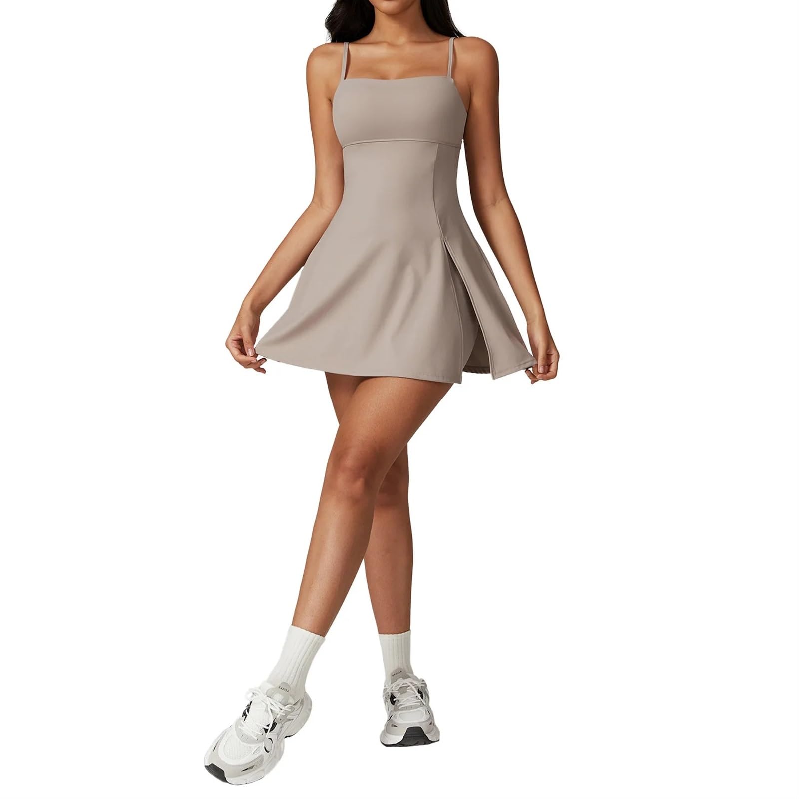 Sportkleid Anti-Running Licht Basis Sport Kleid Mit Brust Pad Atmungsaktiv Outdoor Golf Schöne Zurück Yoga Tennis Kleid(Brown,XL)