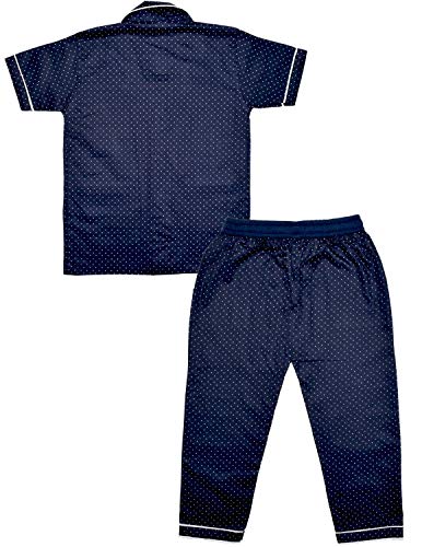 Image of Unisex Pure Cotton Polka Dot Printed Short Sleeve Night Suit for Boys and Girls Pyjama Top Combo Set (SM-00283UNISEXSWPT NavyBlue)
