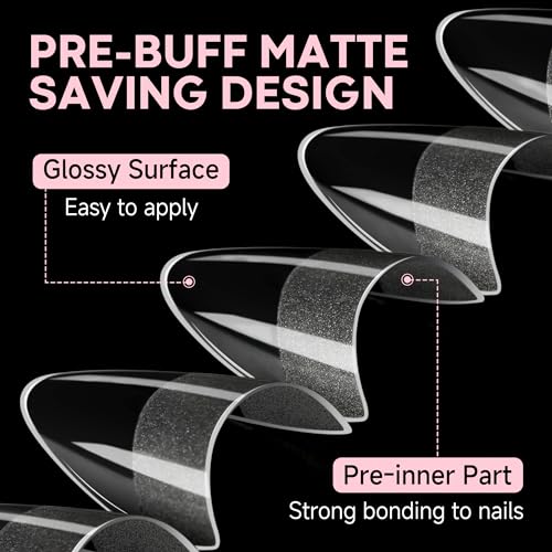 Image of UNA GELLA Almond Gel Nail Tips Short: Half Cover Almond Shape Nail Tips Matte 216pcs Clear Gelly Tips for Saving Nail Extension DIY Nail Art, Self-handle 12Sizes