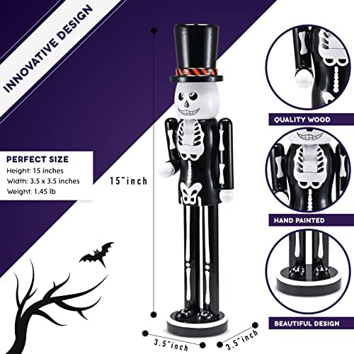 51+ungwbIHL._AC_ Ornativity Christmas Scary Skeleton Nutcracker, Black and White Wooden Day of the Dead Skeleton Nutcracker Man with Cylinder Hat Xmas and Halloween Theme Holiday Nutcracker Doll Figure Decorations
