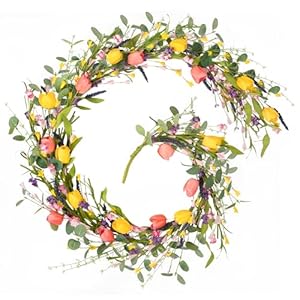 HOHOTIME 6FT Tulip Flower Garland with Eucalyptus, Artificial Spring Floral Vines for Mantle Wedding Porch Staircase Indoor Decor, Fake Wildflower Home Decoration HOHOTIME 6FT Tulip Flower Garland with Eucalyptus Artificial Spring Floral Vines for Mantle Wedding Porch Staircase Indoor Decor Fake Wildflower Home Decoration